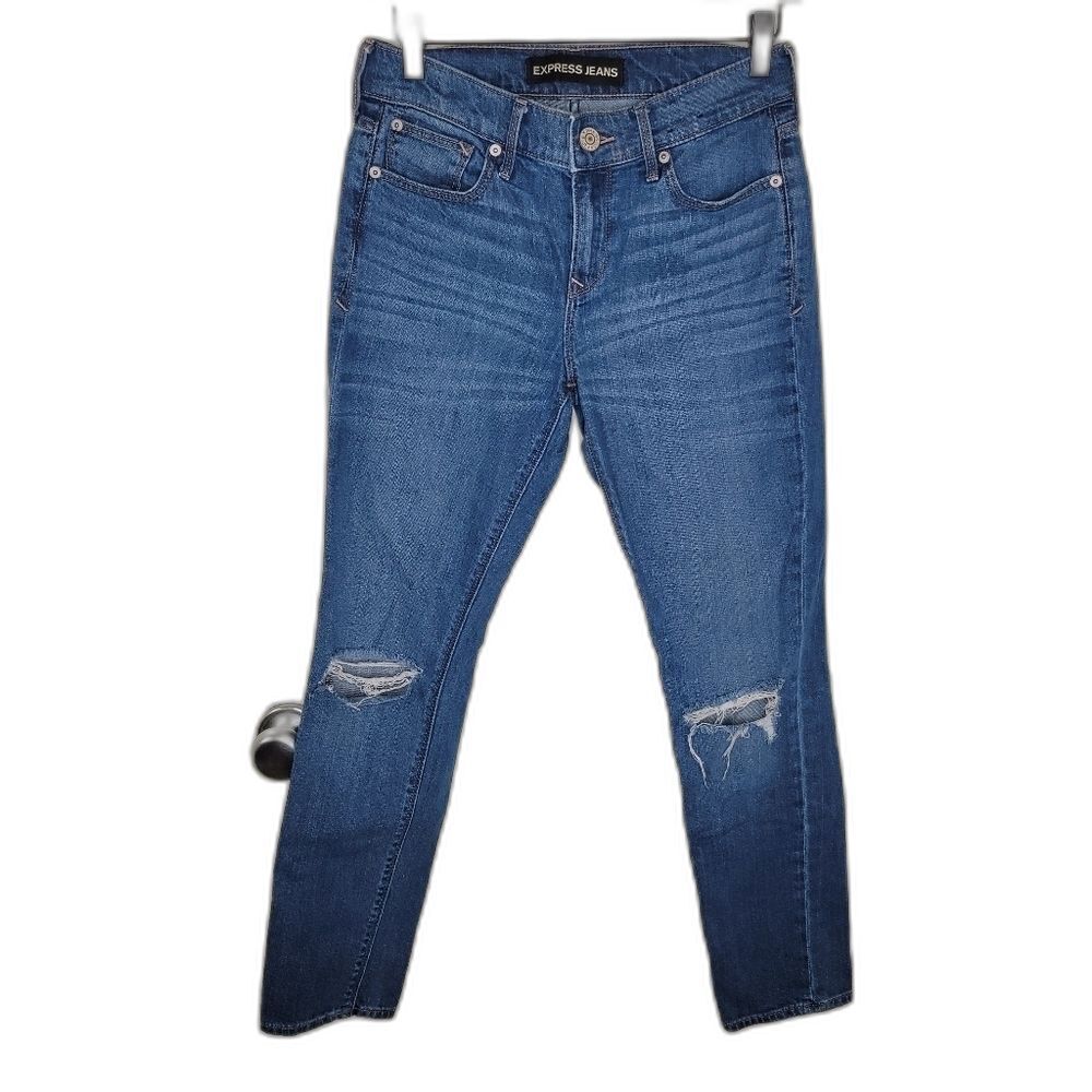 Express super skinny mid-rise distressed denim jean 2short 2s